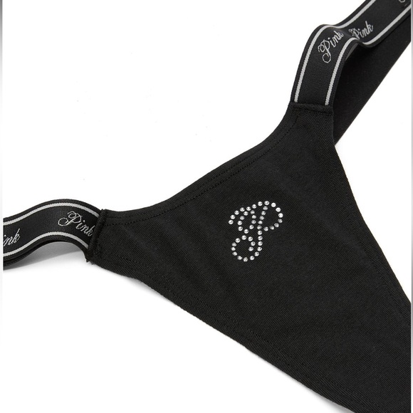 Pink Victoria’s Secret Thong Smooth in Limited Edition Black Script Diamante - Picture 2 of 2